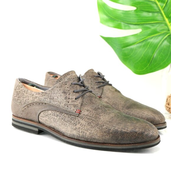 BullBoxer Mens Stanten Oxford Size 8 Gray Textured Leather Plain Toe Dress Shoe - Picture 2 of 12